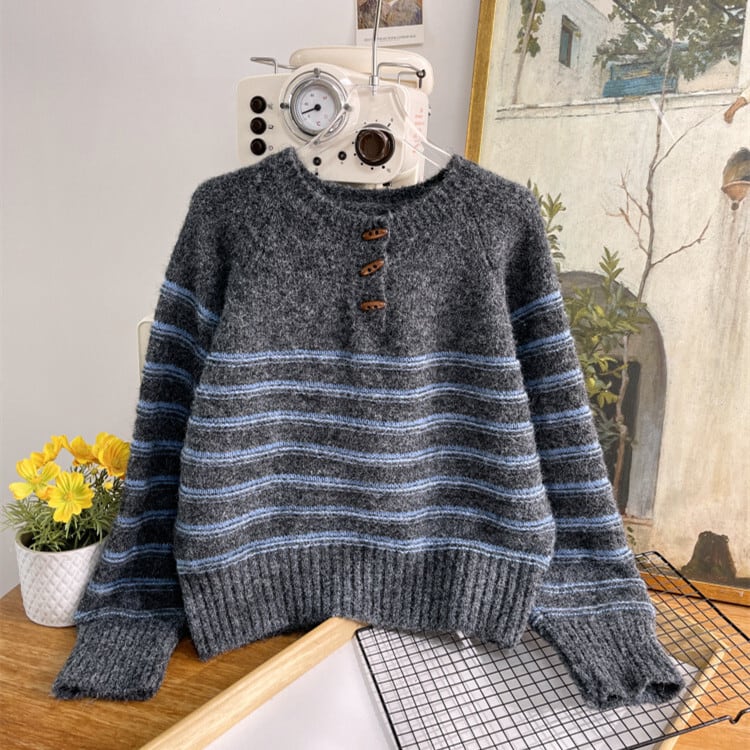 【tops】ボーダー柄ニットセーター　M28626