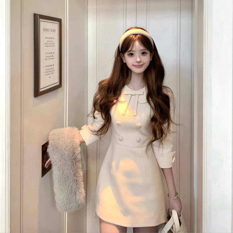 【dress】リボン付きピーターパンカラーワンピース Q7551