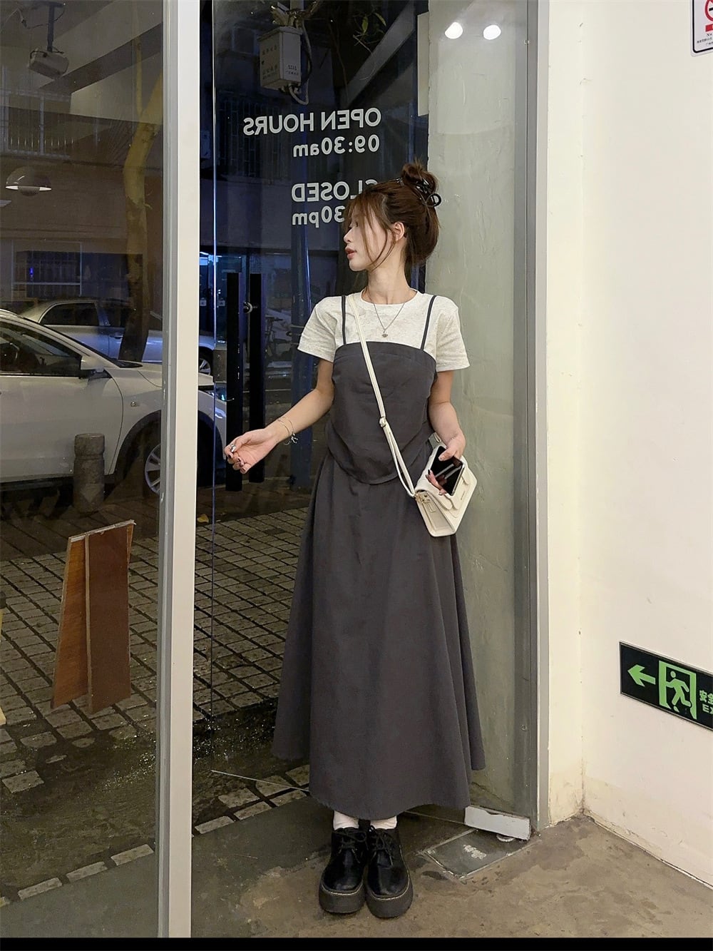 【set】切り替えTシャツ+スカートセット　M24237