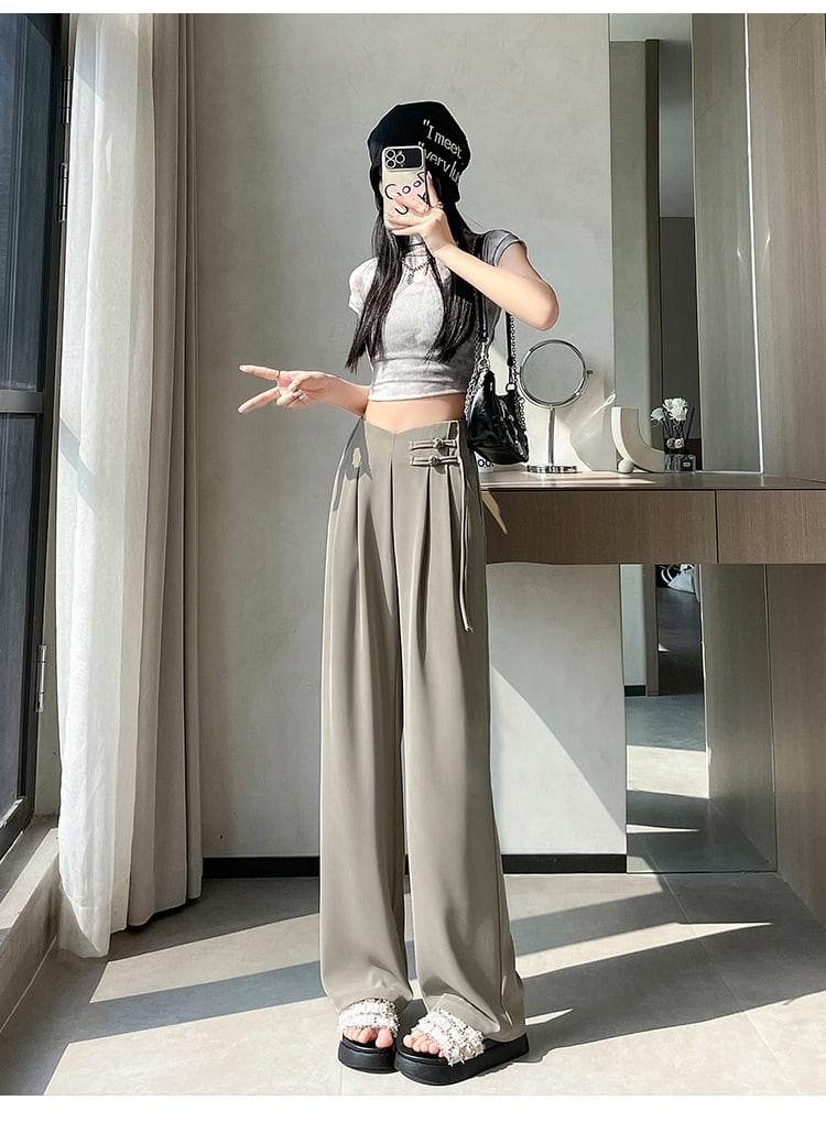 【bottoms】4色ハイウエストスーツパンツF7492