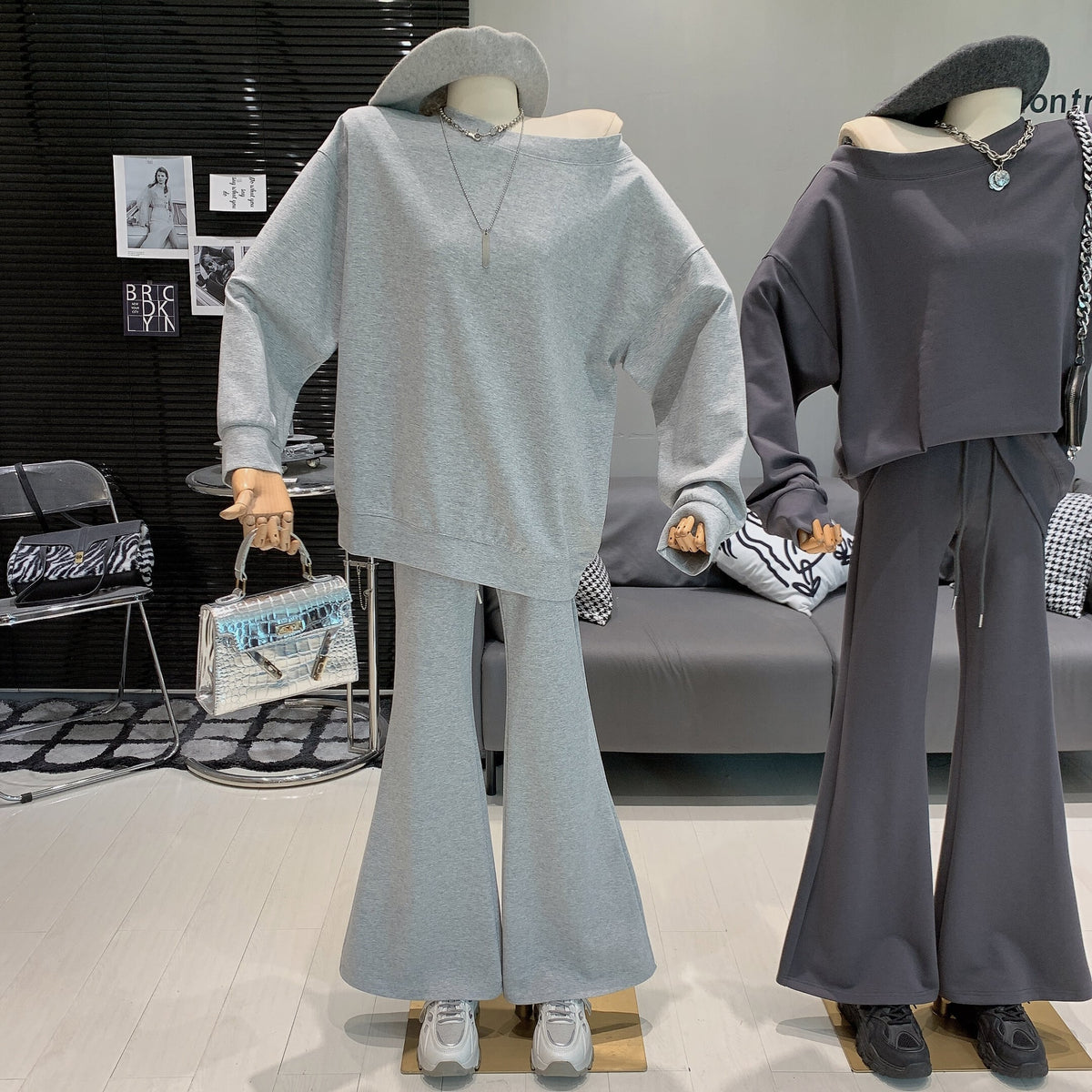 【set】オフショルダートップス×フレアパンツセット    N2732