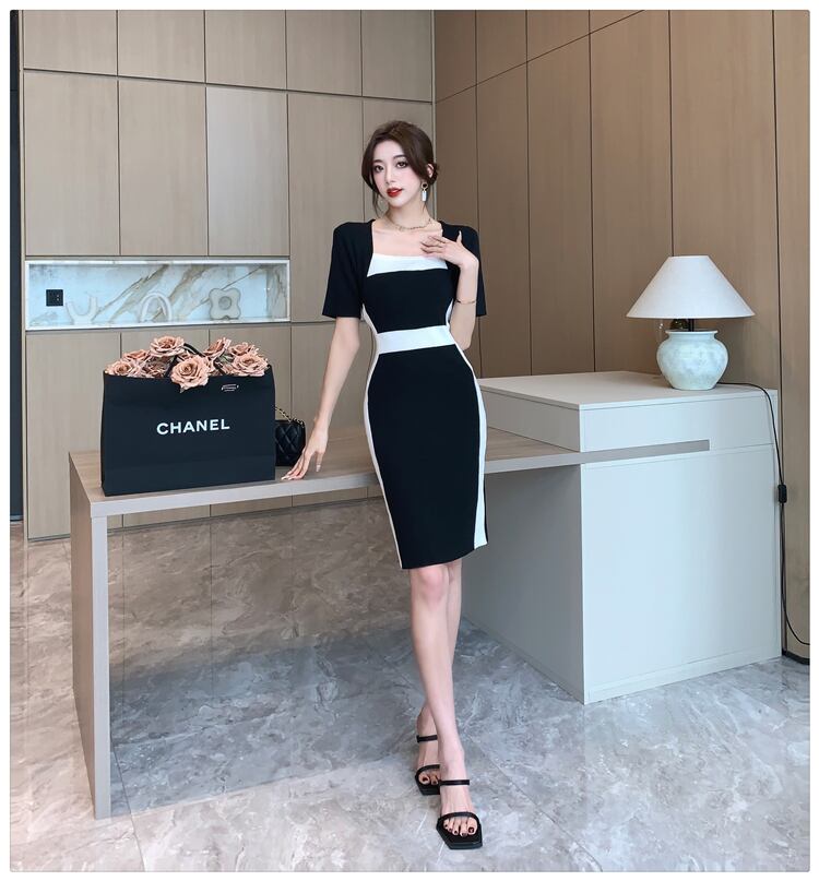 【dress】フランス風気質満点エレガントレディース体型カバー高級感ニットワンピース G13754