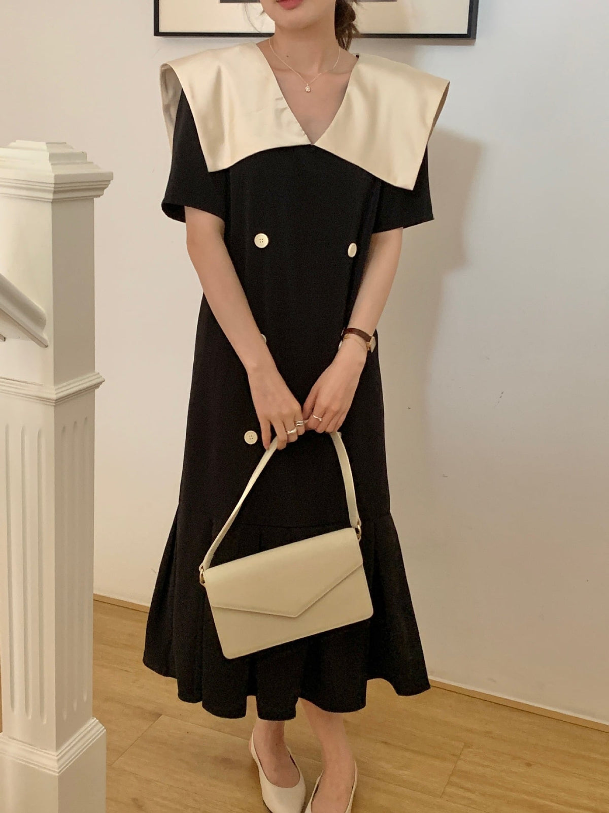 【dress】フリルダブルボタンワンピース　M24745