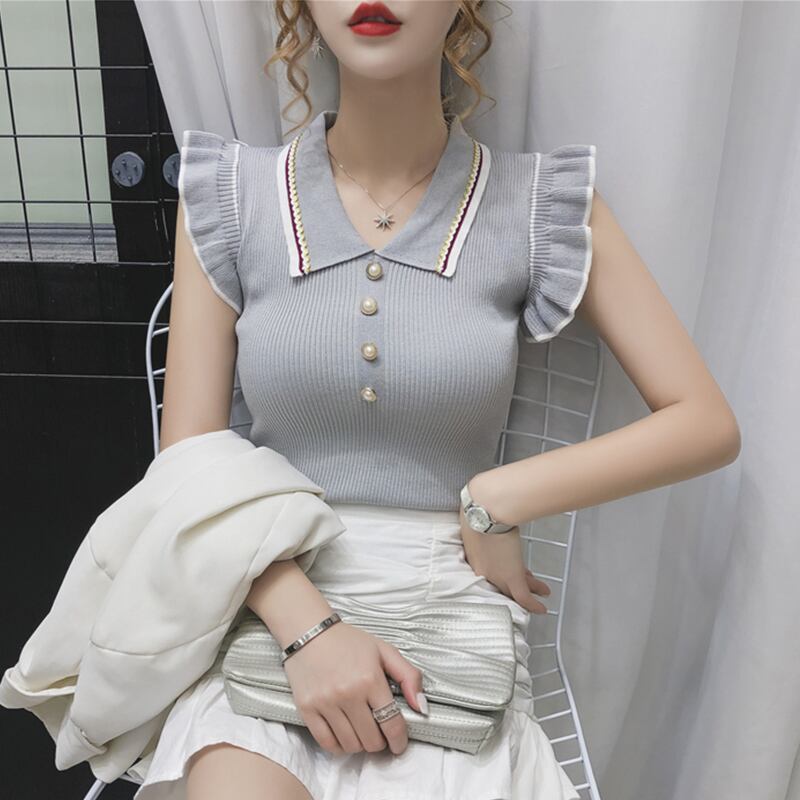 【tops】POLOネック着回しタンクトップニットF0196