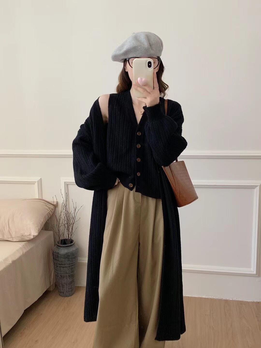 【set】ロング丈ニットカーデ×Vネックベストセット　M26800