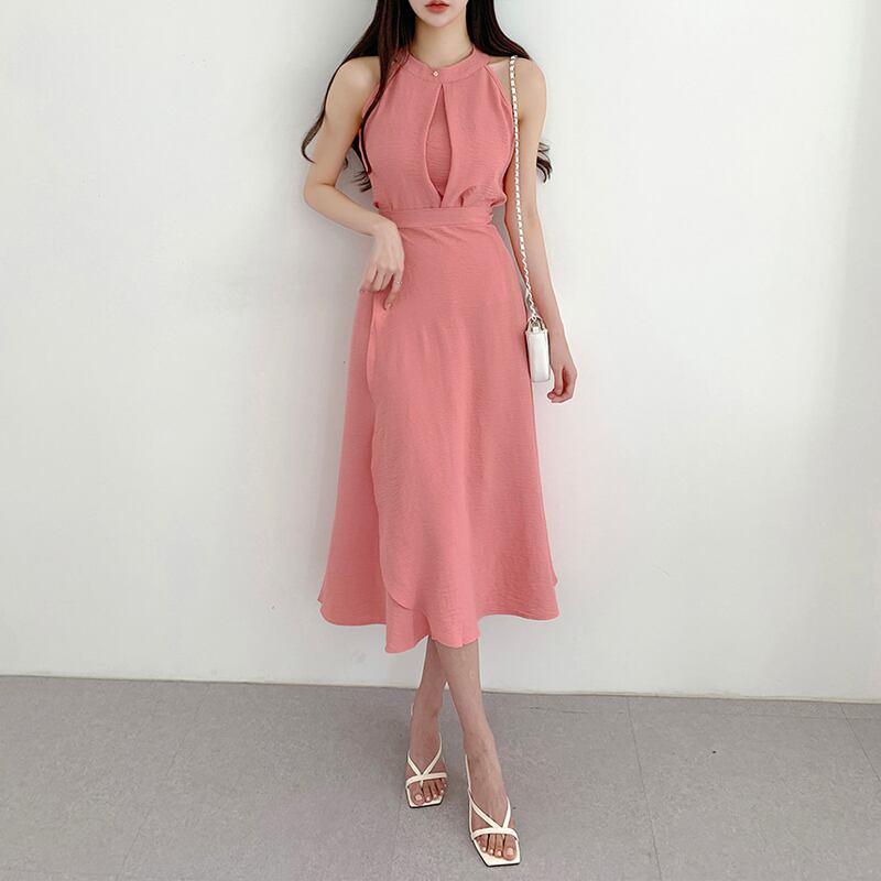 【set】ラウンドネック無地タンクトップ+スカート通勤日常セットアップF5158