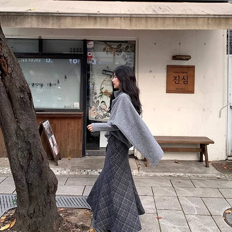 【tops】フェイクレイヤードニットトップス Q7395
