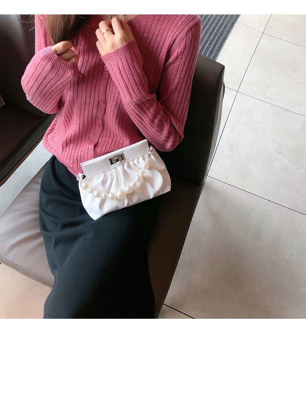【小物】美人度アップ  高級感 ファッション肩掛け斜め掛パールけジッパーバッグ