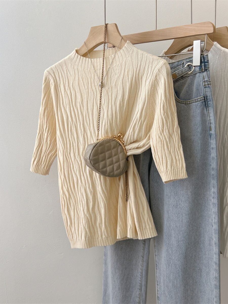【tops】5色半袖ニットＴシャツF7309