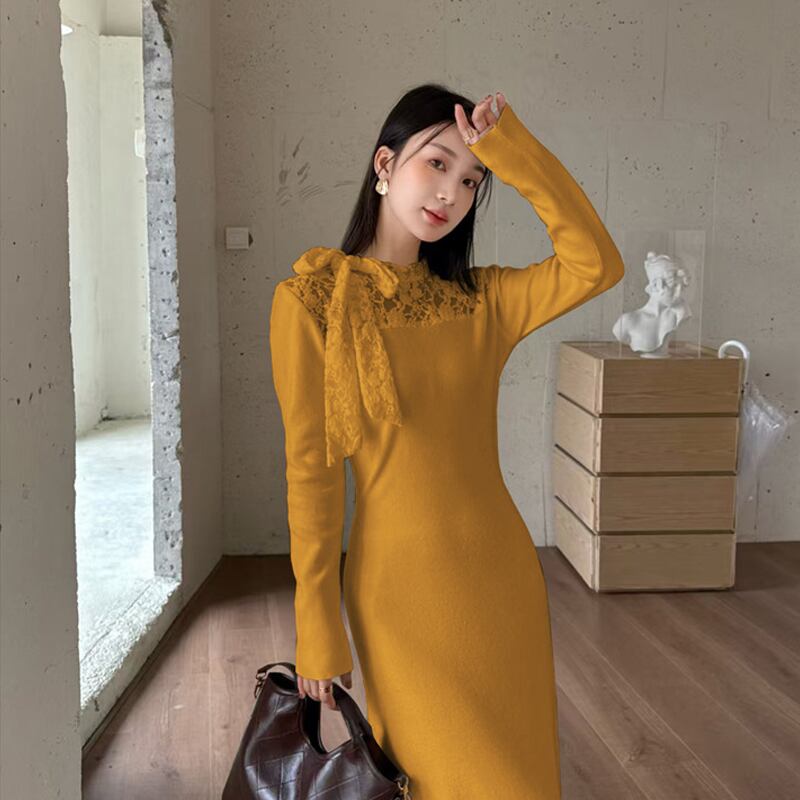 【dress】レースドッキングワンピース Q7052