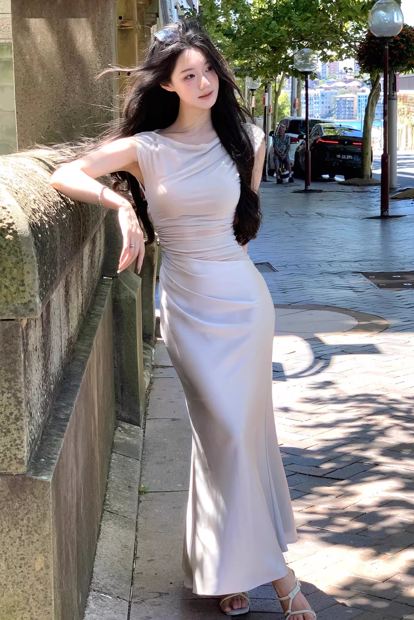 【dress】ノースリーブチュールドッキングロングワンピース Q7988