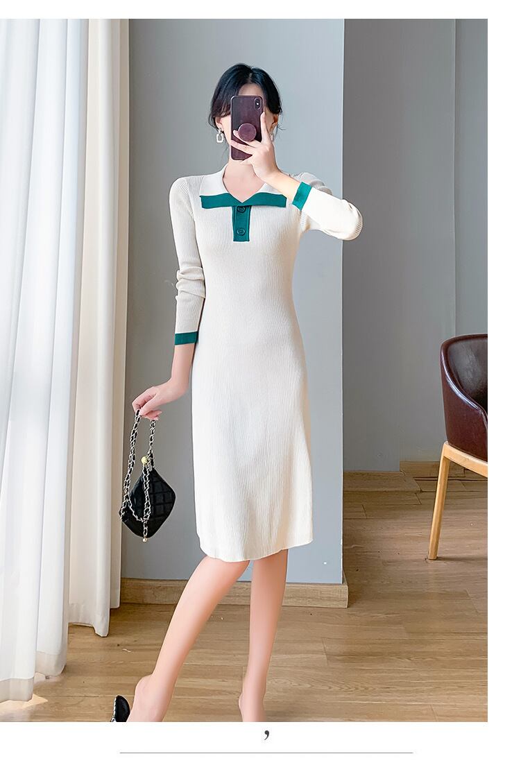 【dress】折り襟ニットワンピース　M18990