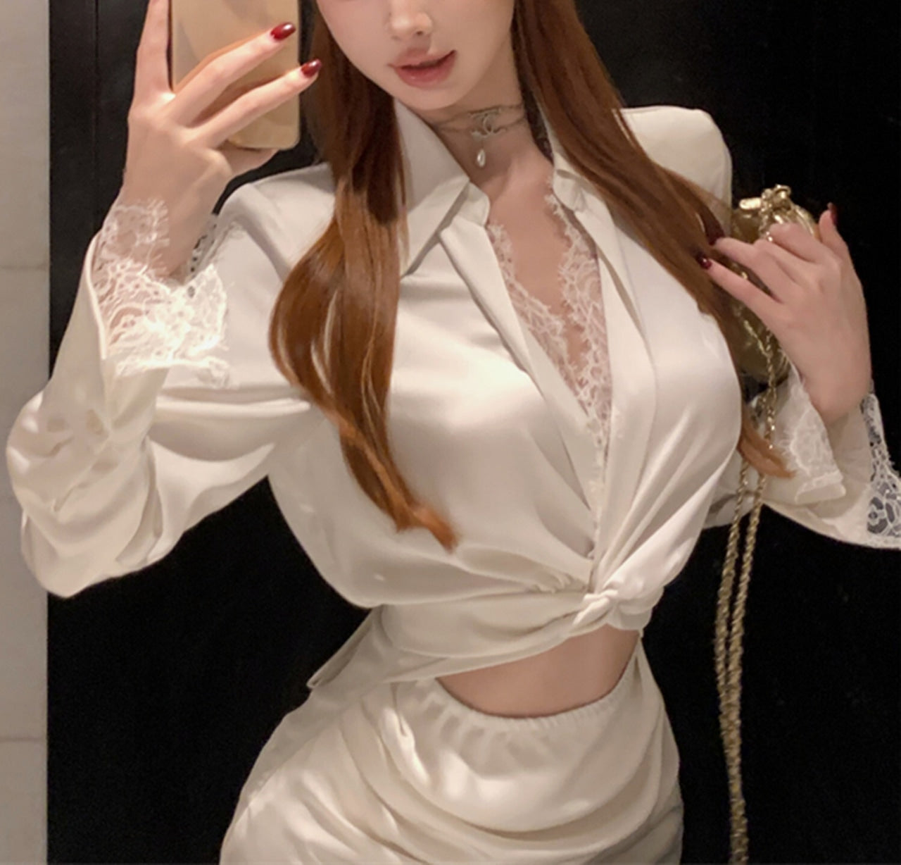 【dress】レース切り替えウエストリボンワンピースF8139　