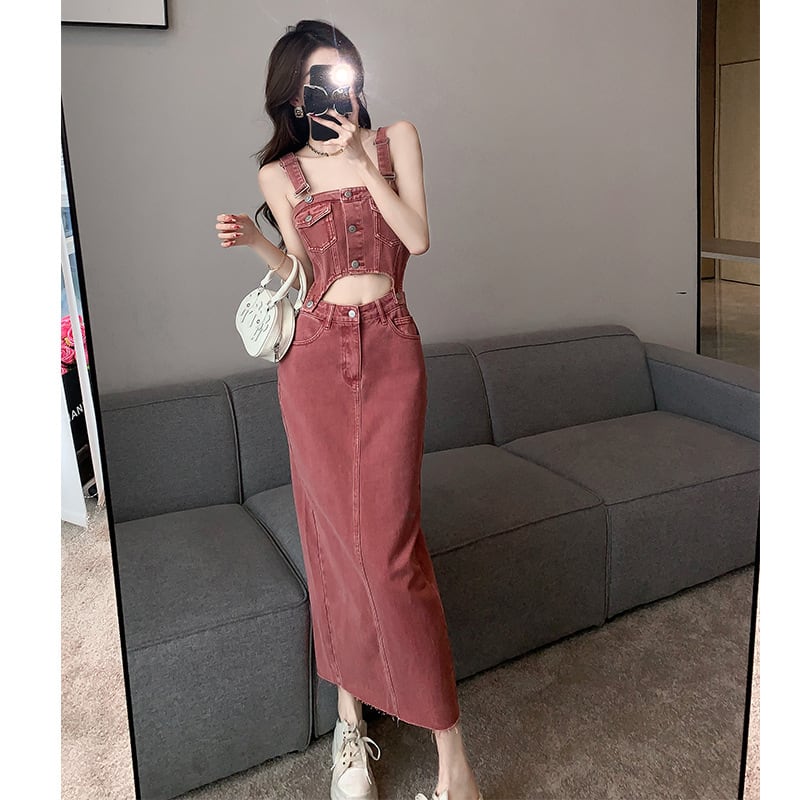 【set】デニムキャミソール+スカート２点セットG20253