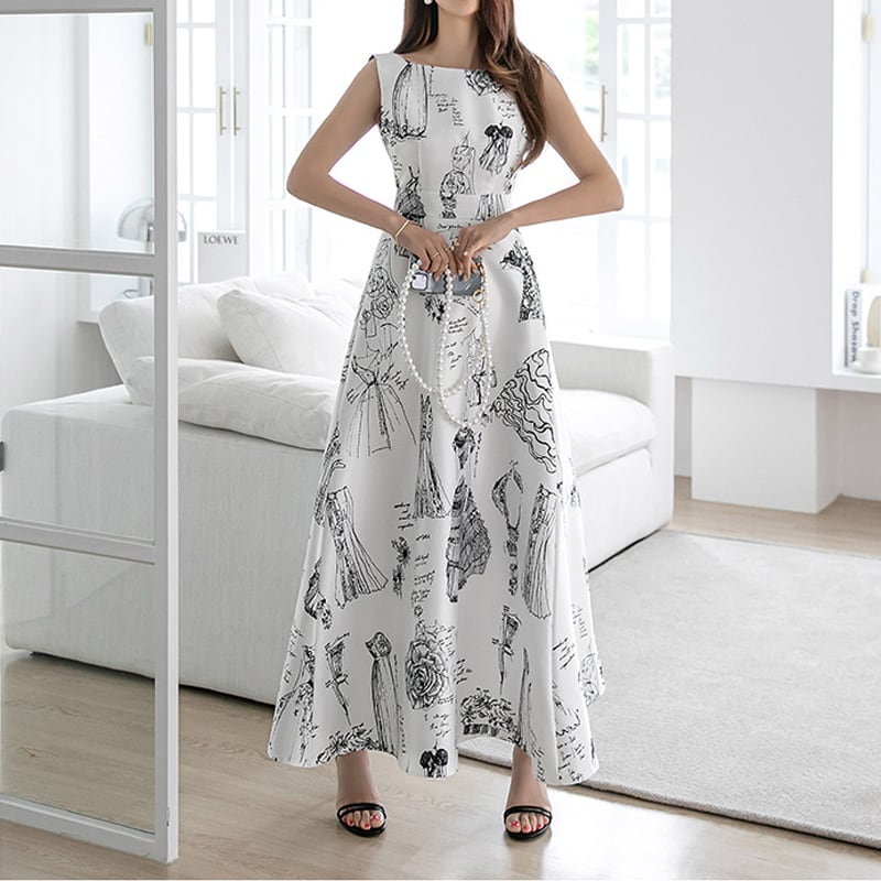 【dress】ノースリーブ美シルエットロングワンピース Q8355