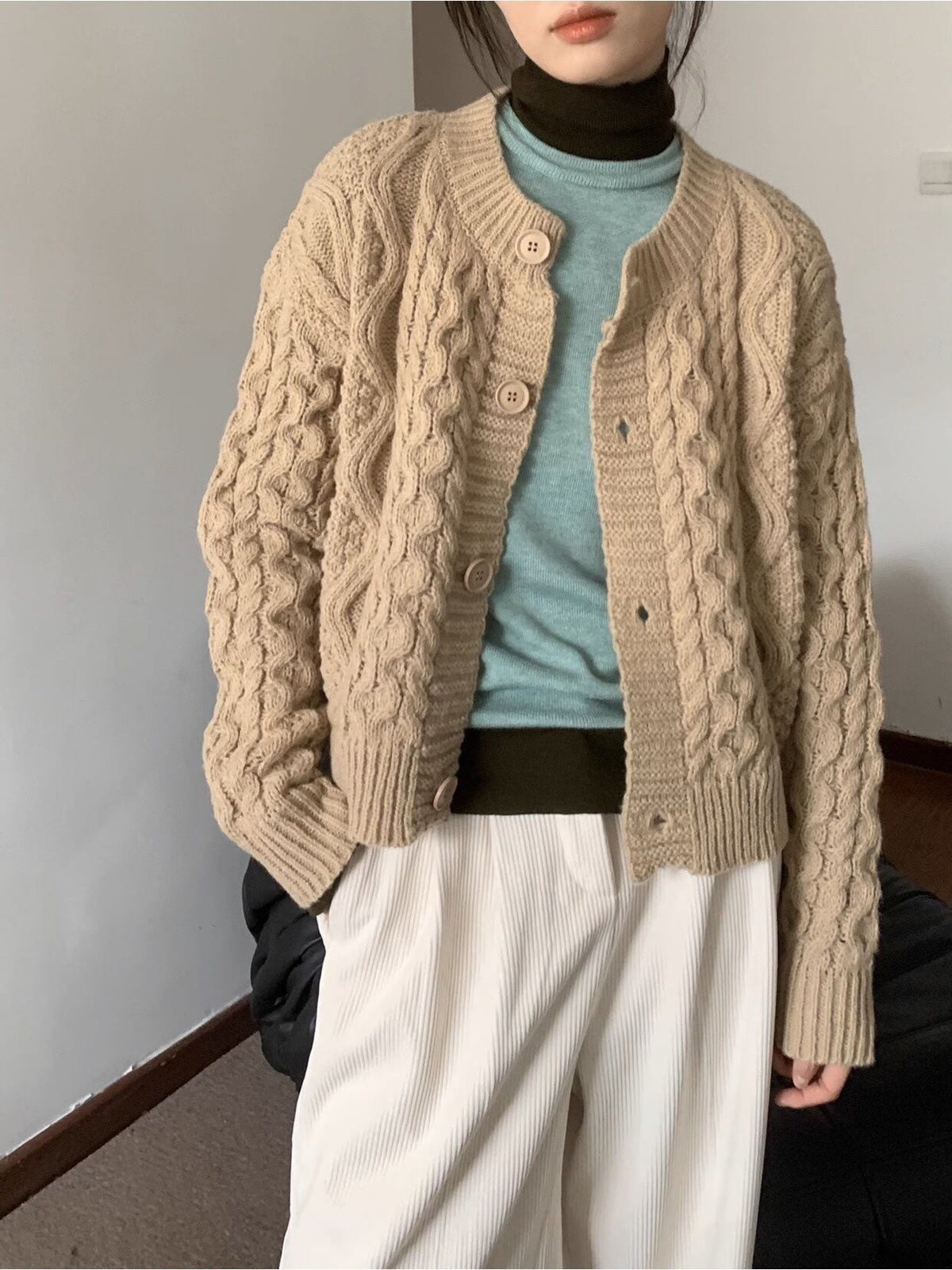 【tops】ハイネック配色ニットトップス　M28613
