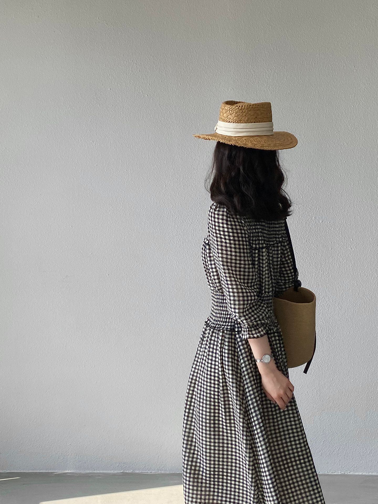 【dress】チェック柄ロングワンピース Q8249
