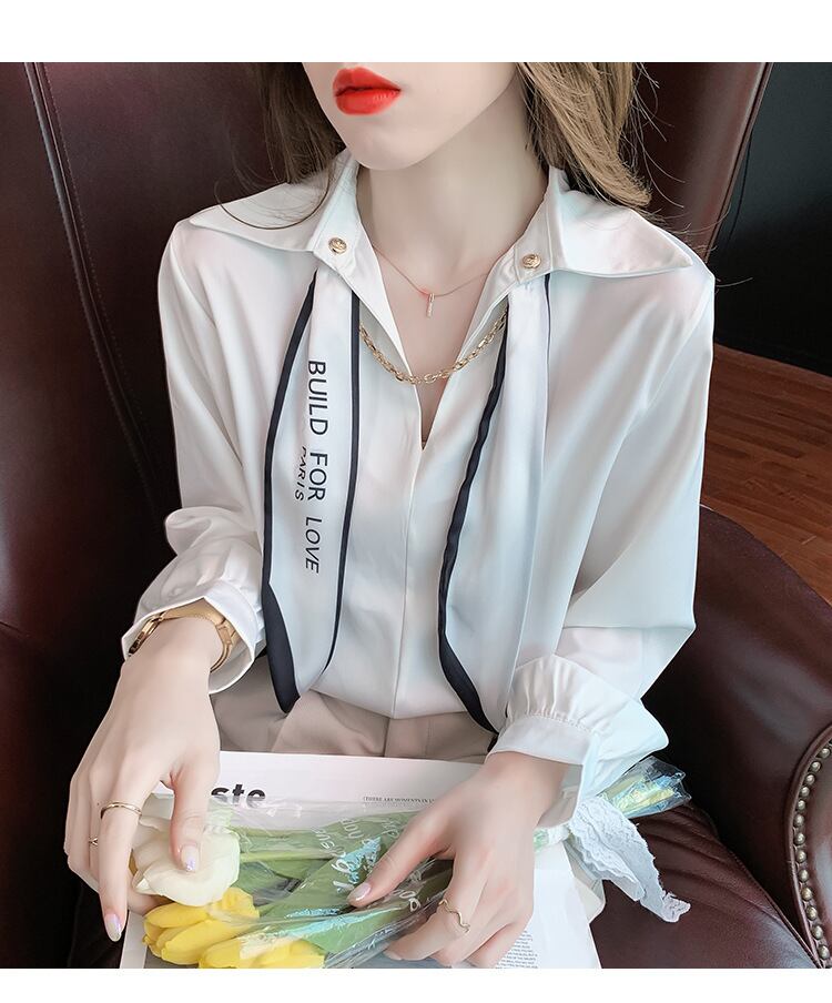 【tops】韓国ファッションラペル長袖無地ファッション着回しOL通勤シャツF0664