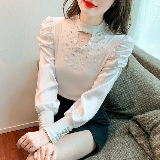 【tops】透かし彫りビーズ切り替えTシャツG18148