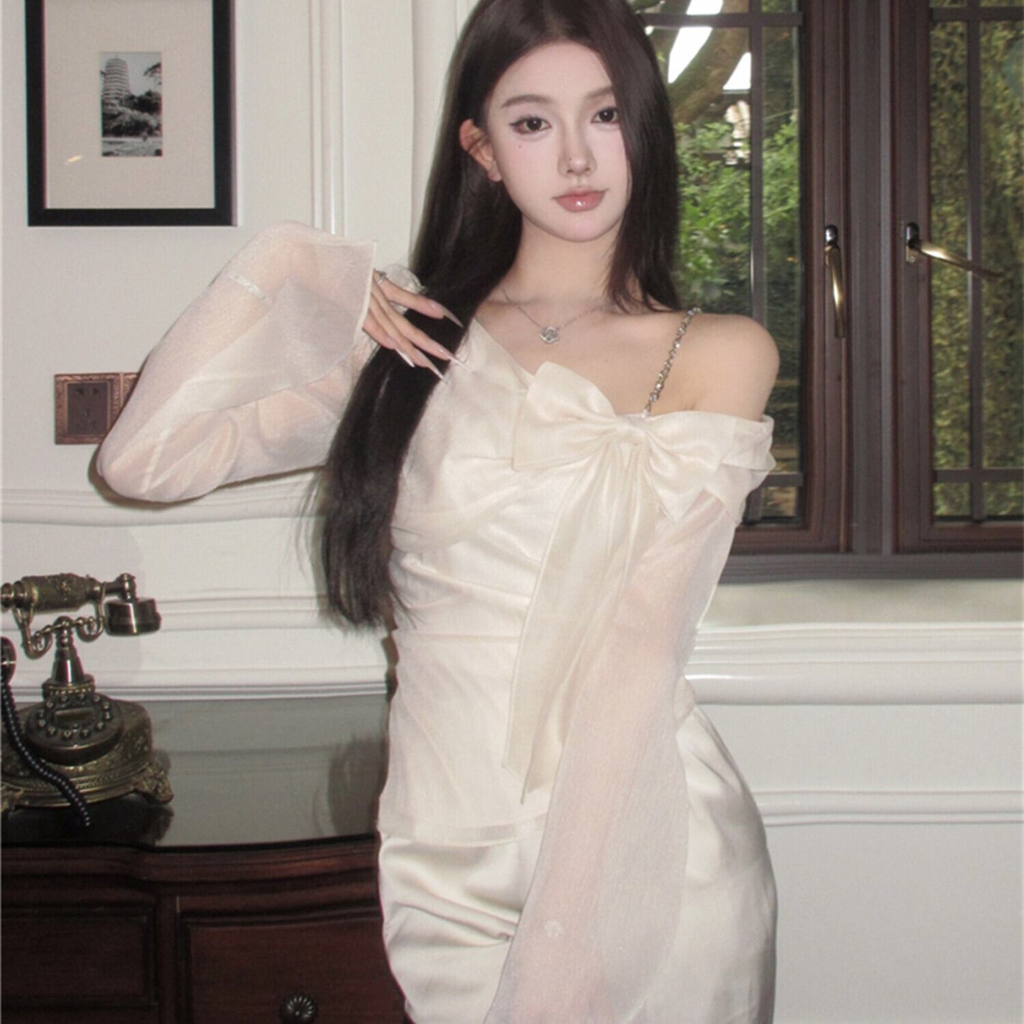 【tops】リボンチェーンストラップトップス　N3025