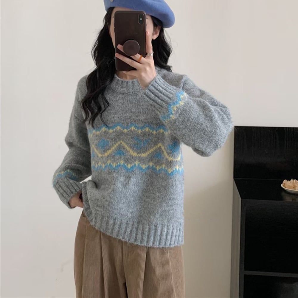 【tops】ジャカードニットセーター　M27134