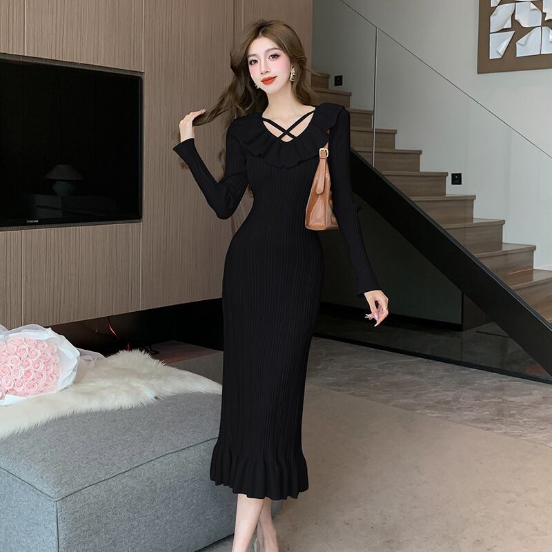 【dress】フリルニットワンピース　M28585
