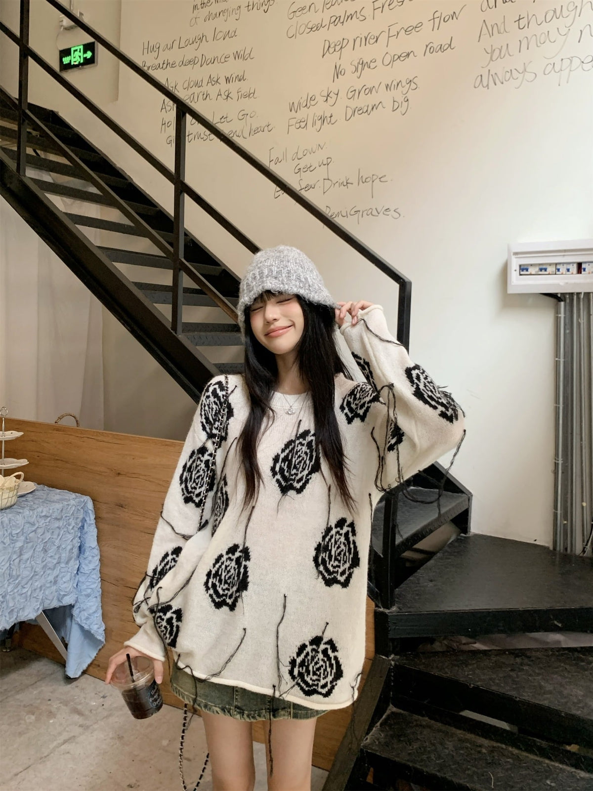 【tops】プリントニットセーター　M27067