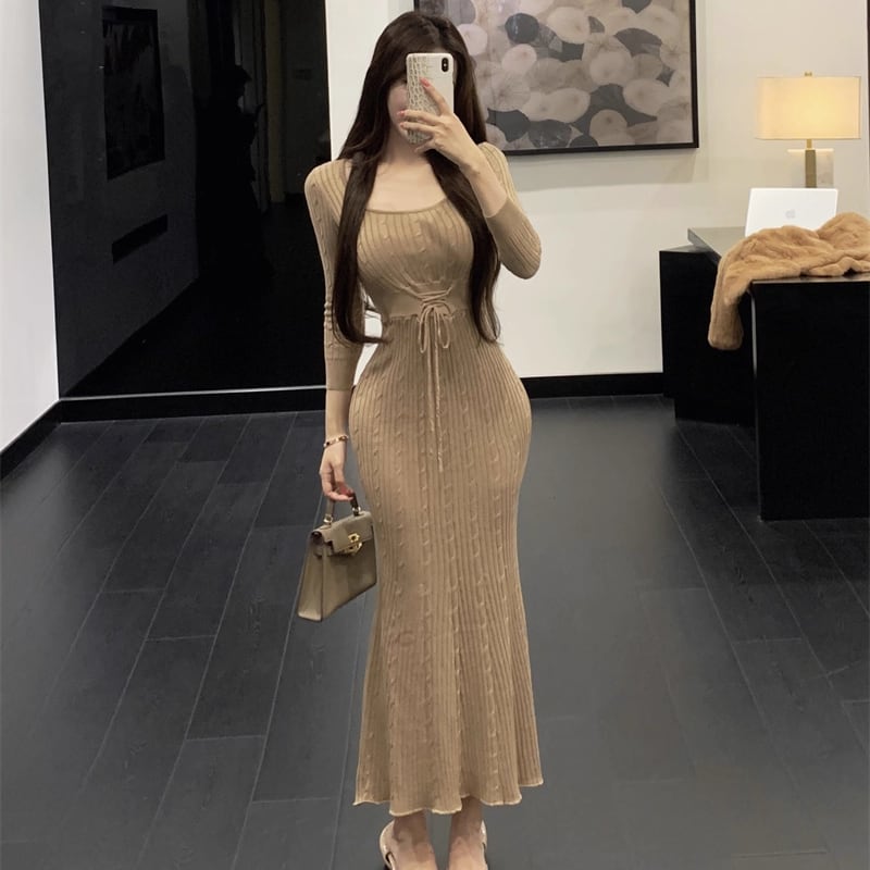 【dress】ロングニットワンピース Q7601
