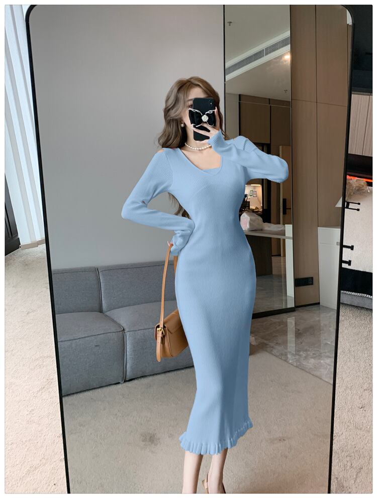 【dress】オフショルダーニットワンピース　M18813