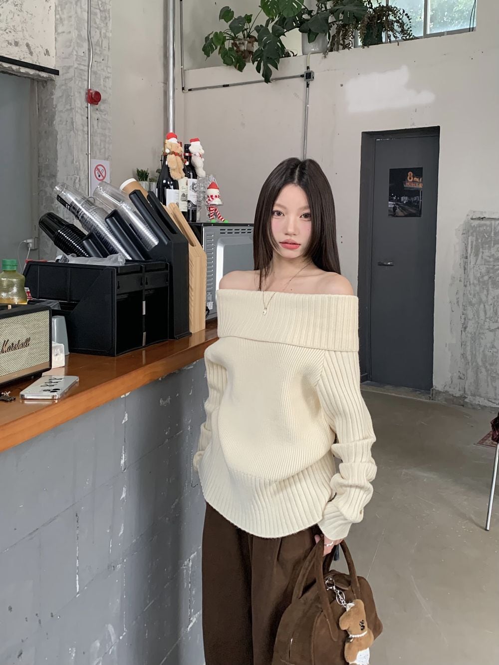 【tops】ボートネックニットトップス　M26023