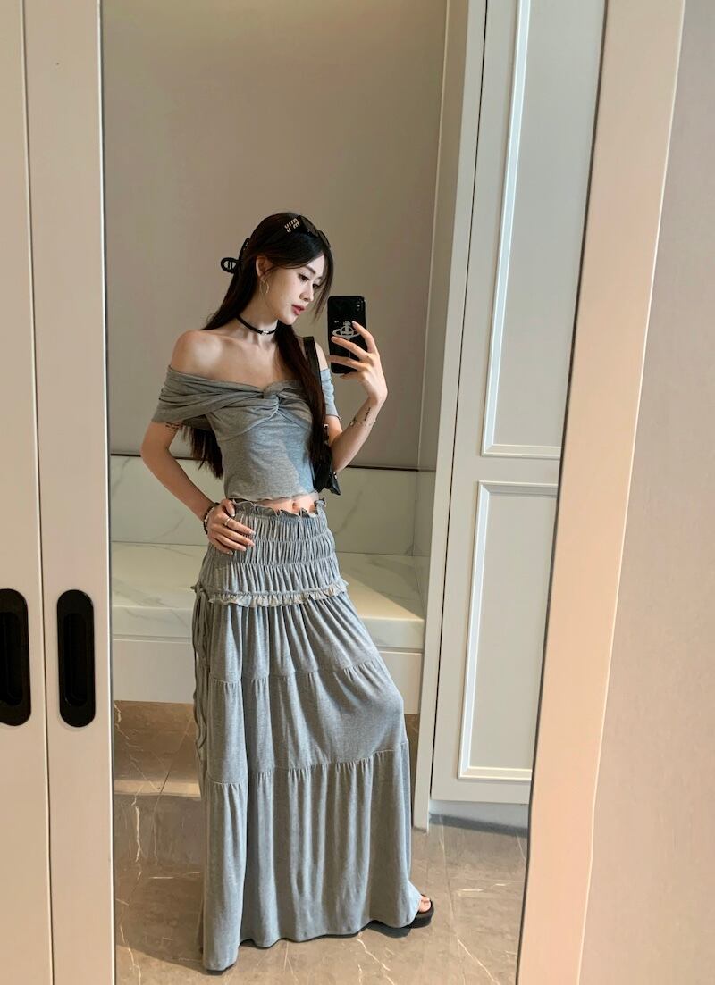 【set】オフショルダーTシャツ+スカート２点セットG21577