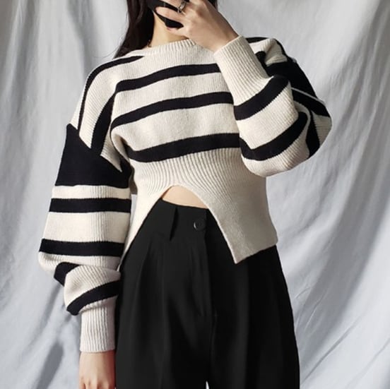 【tops】ボーダー柄ニットセーター　M18448