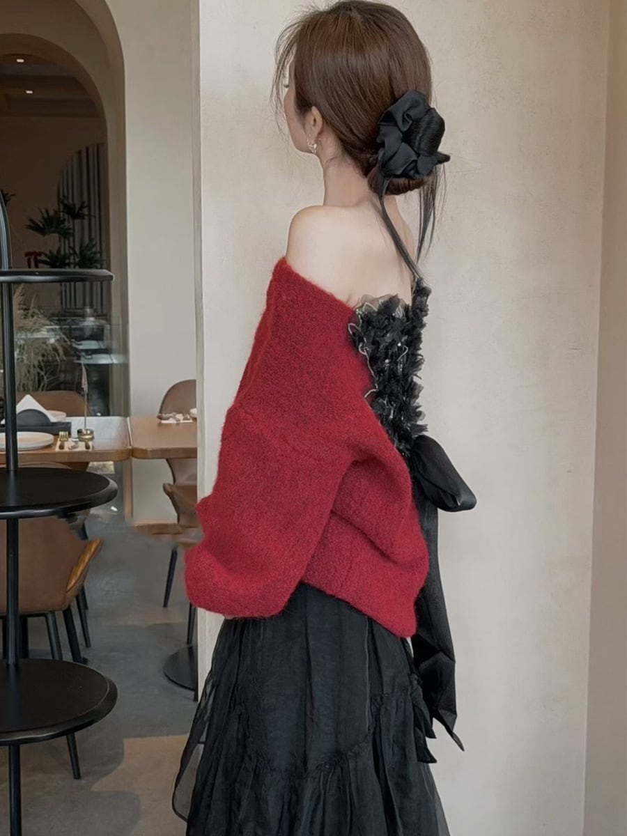 【tops】バックリボンニットトップス　N3505