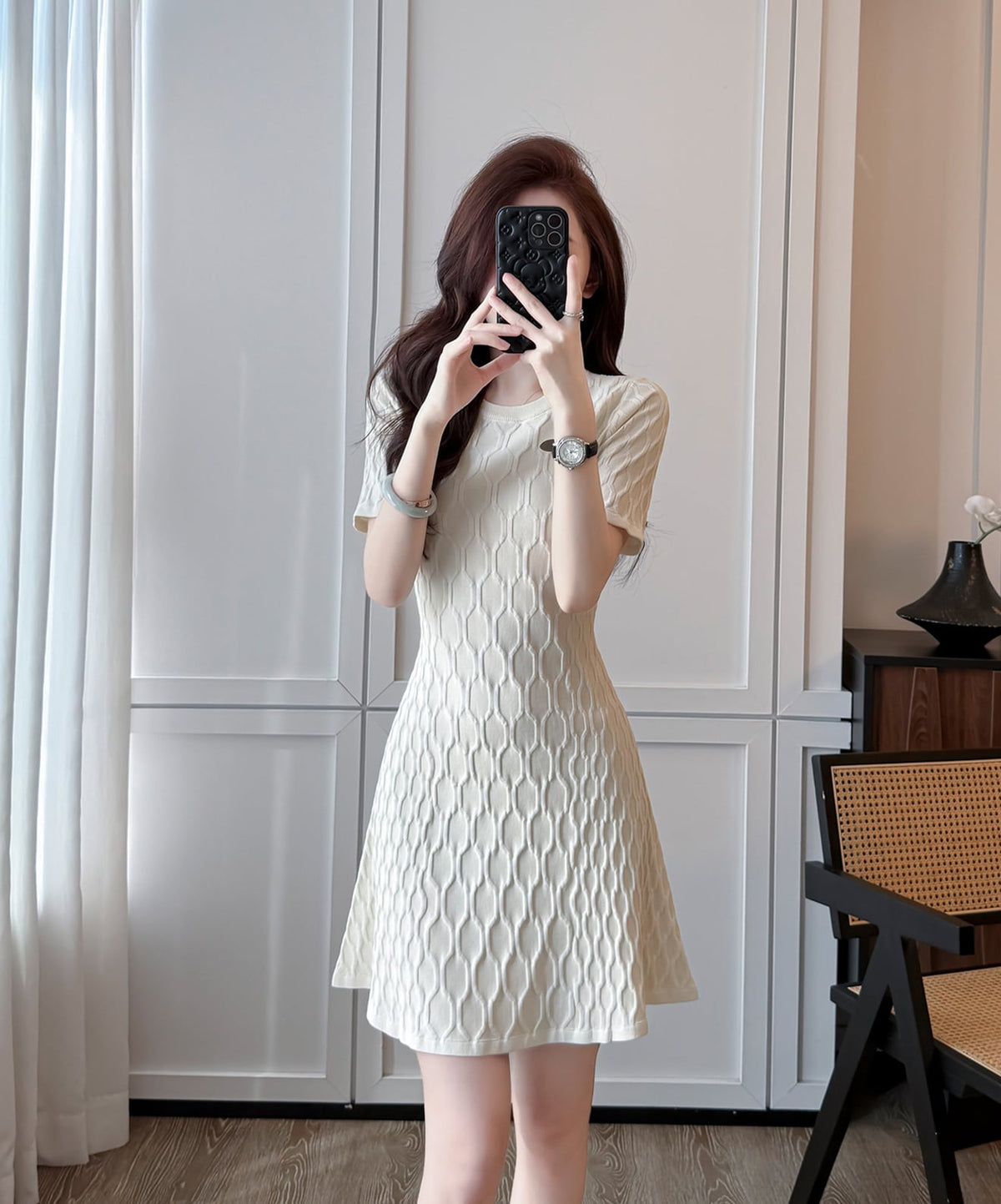 【dress】Aライン半袖ニットワンピース Q8490