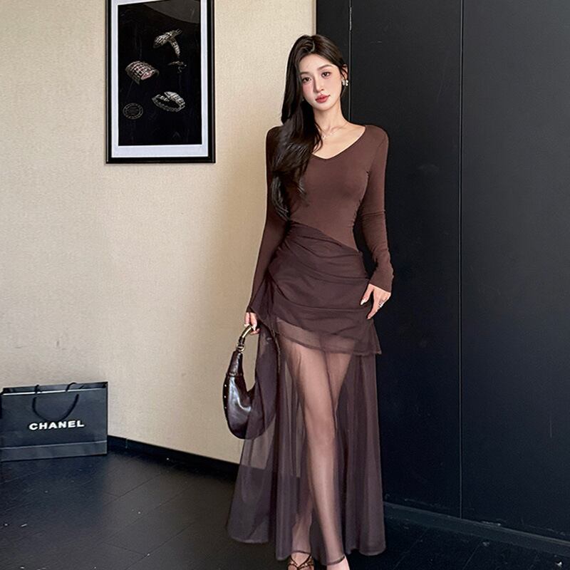 【dress】チュールドッキングワンピース Q6910