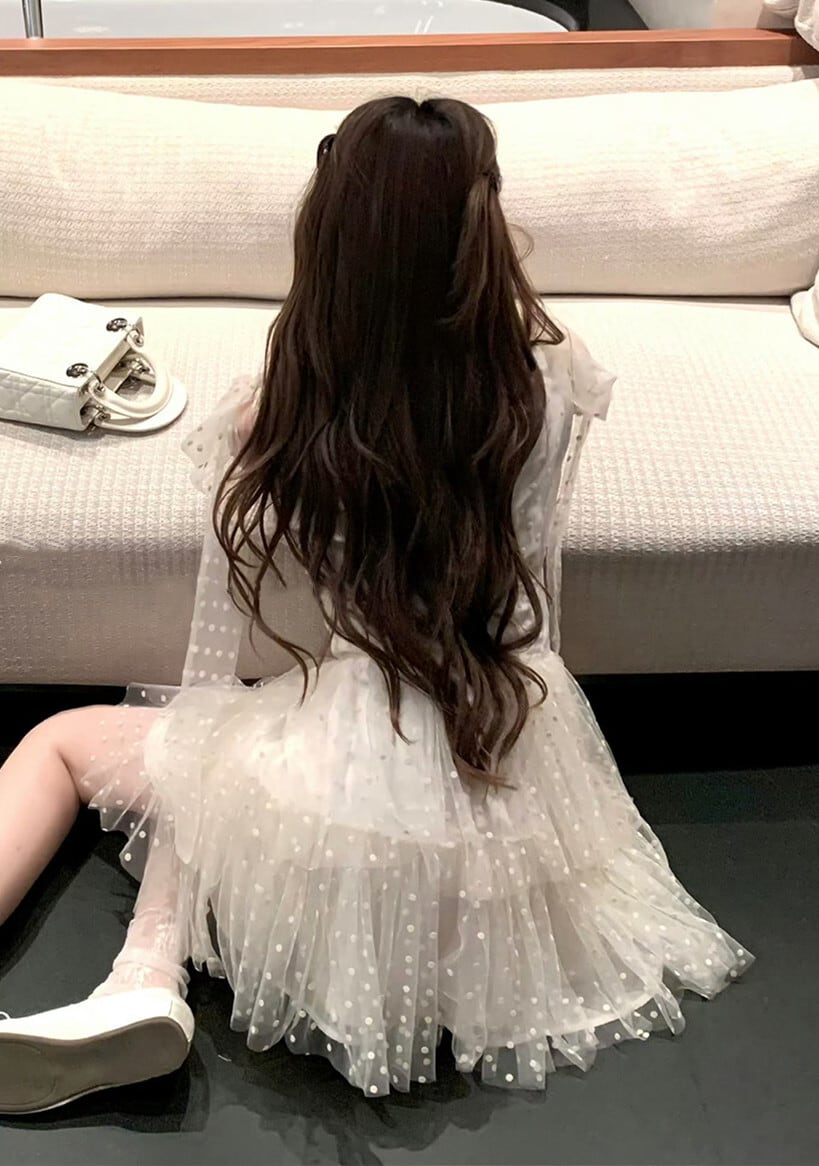 【dress】ショルダーリボンチュールワンピース　M31301