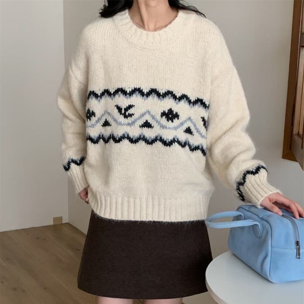 【tops】ジャカードニットセーター　M27134