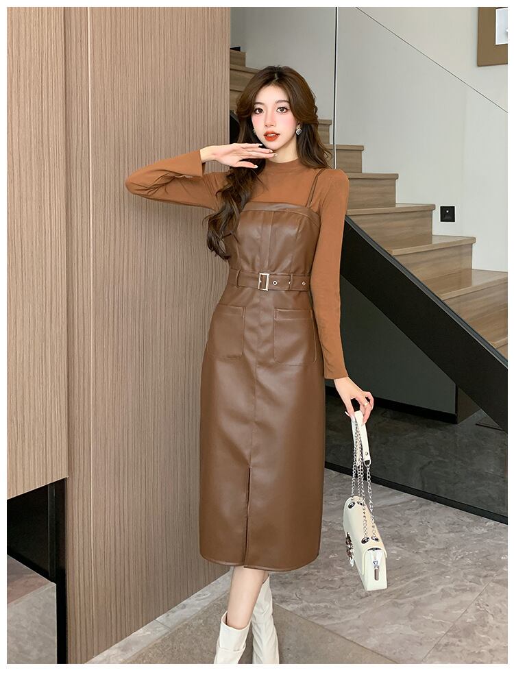 【set】トップス×PUキャミワンピースセット　M18778