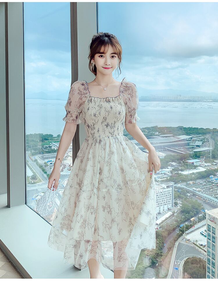 【dress】気質満点清新スウィートシフォン着痩せ花柄 ワンピース G1281