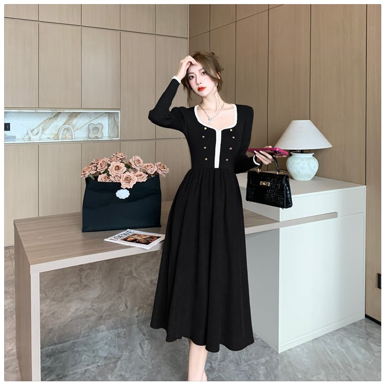 【dress】ニット切り替えワンピース　M25352