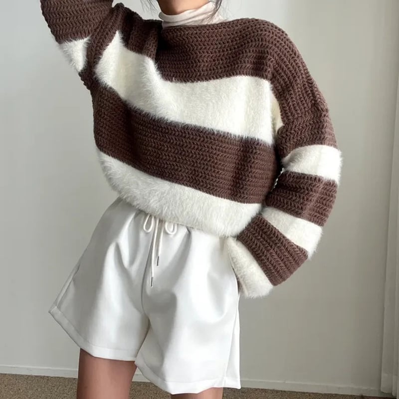 【tops】ボーダー柄ニットセーター　M26908
