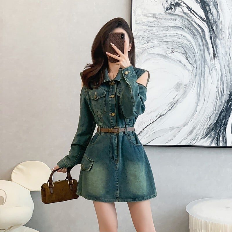 【dress】オフショルダーデニムワンピース　M25743