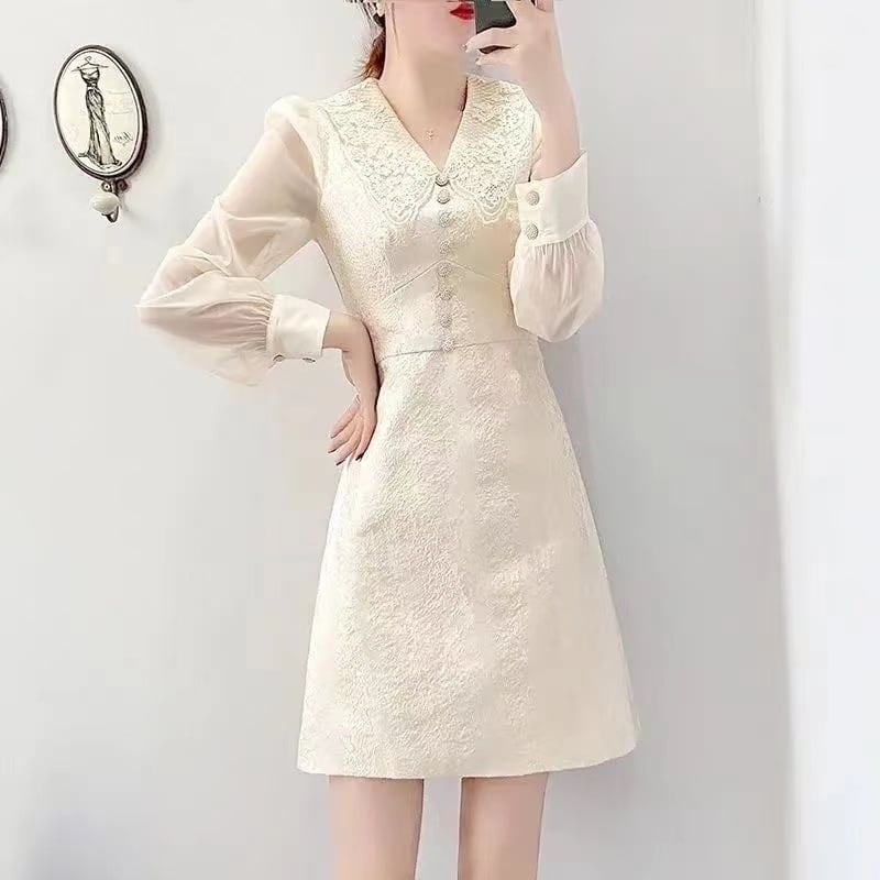 【dress】高級感溢れる春新作ドールカラー長袖ランタンスリーブ韓国ファッション無地OL通勤ワンピースF1806