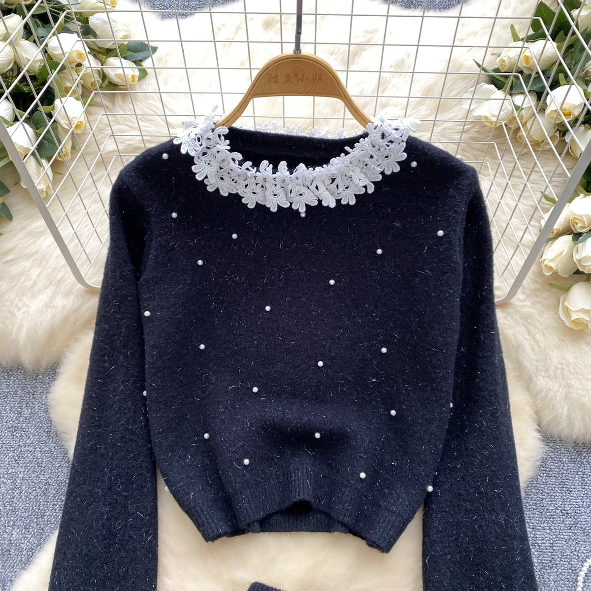 【set】レースパールニットセーター×スカートセット　M26233