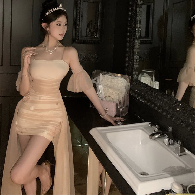 【dress】チュールコンビワンピース　M29355