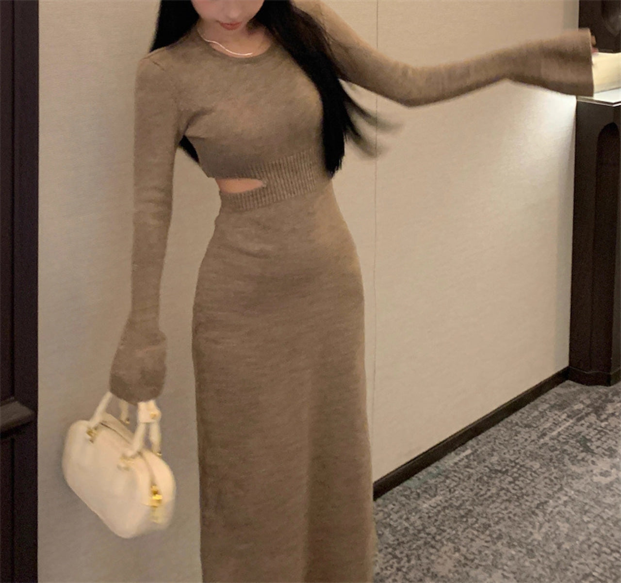 【dress】ウエストカットニットワンピースF8470