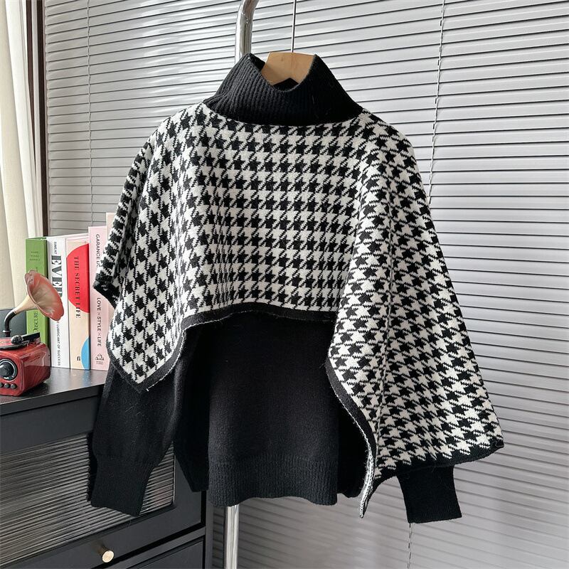 【tops】千鳥格子ドッキングニットセーター　M18543