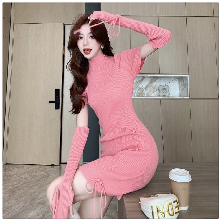 【dress】アームカバー付きニットワンピース　M18702