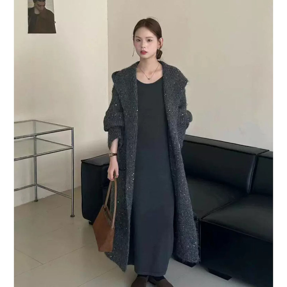 【outer】スパンコールロング丈ニットカーデ　M27349