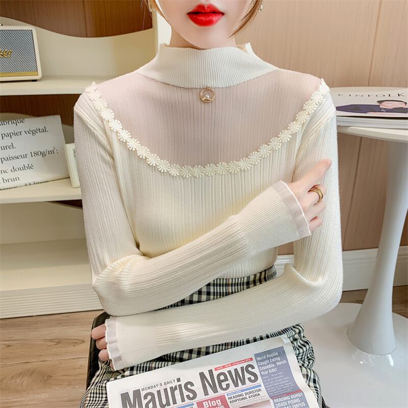 【tops】カットワークニットトップス　M18853